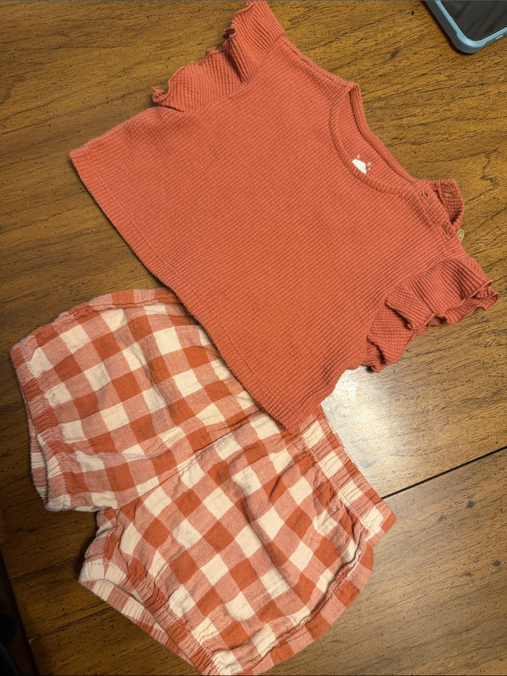 Cloud Island BabyGirls Two-Piece Rust Knit Top & Gingham Shorts Set 3-6M